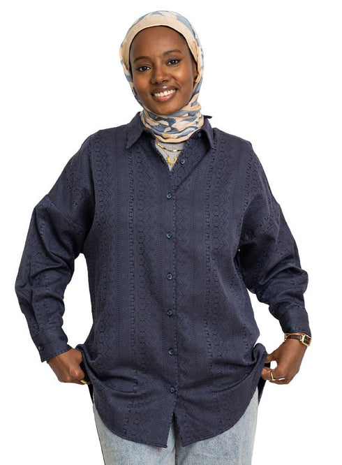 Jacar M - Blue Oxford Over Size Shirt - Khotwh